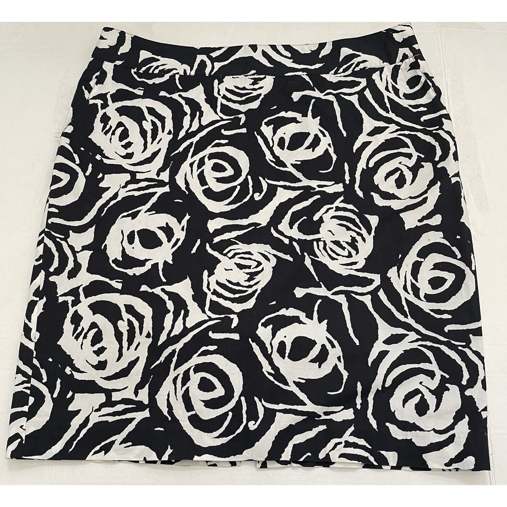LIZ CLAIBORNE Womens Cotton Straight Pencil Skirt Floral Black Sz 8 10